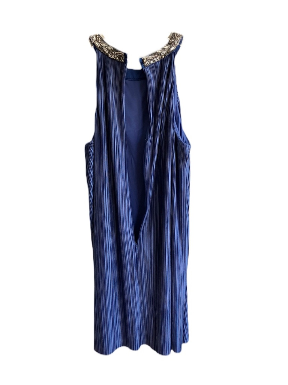 Aidan Mattox Navy Pleated Midi Dress Size 8 Beaded Yoke Sleeveless Wedding Guest - Picture 13 of 13